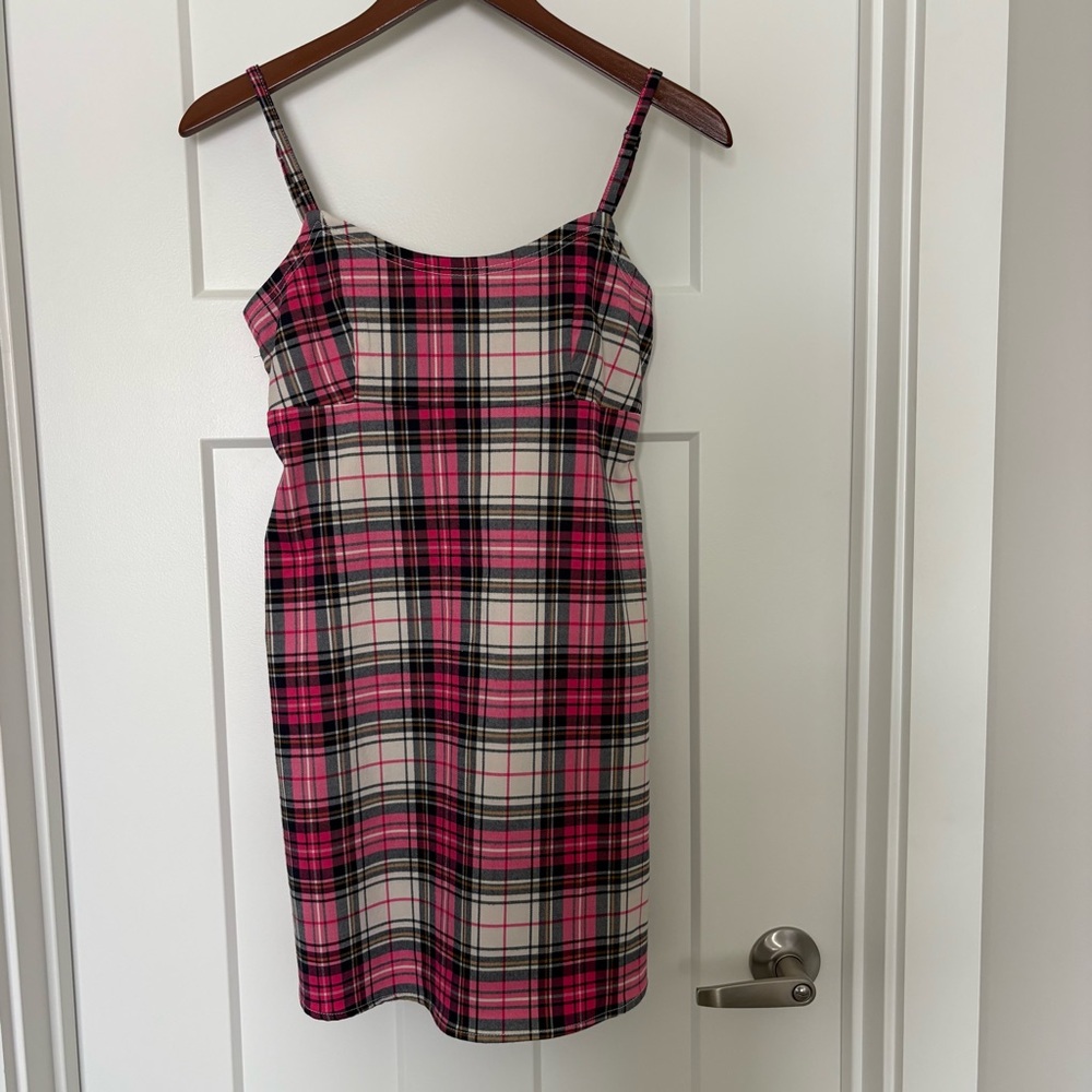 Brandy Melville Pink and Black Plaid Mini Dress - S Small